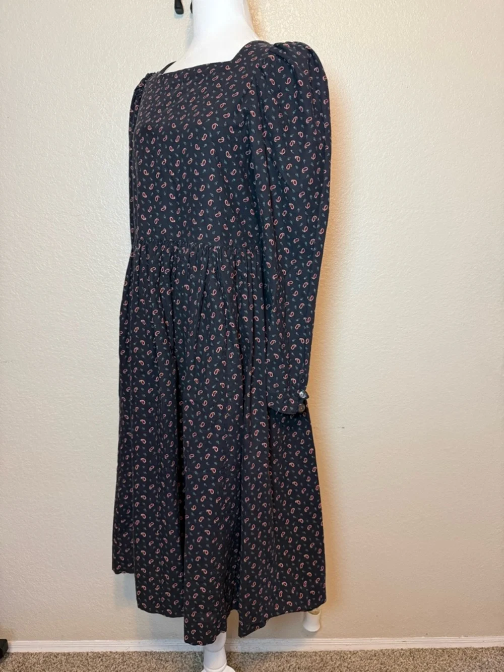 Vintage 1980’s Laura Ashley Paisley Print Prairie Dress Blue Size 12 - Picture 6 of 16